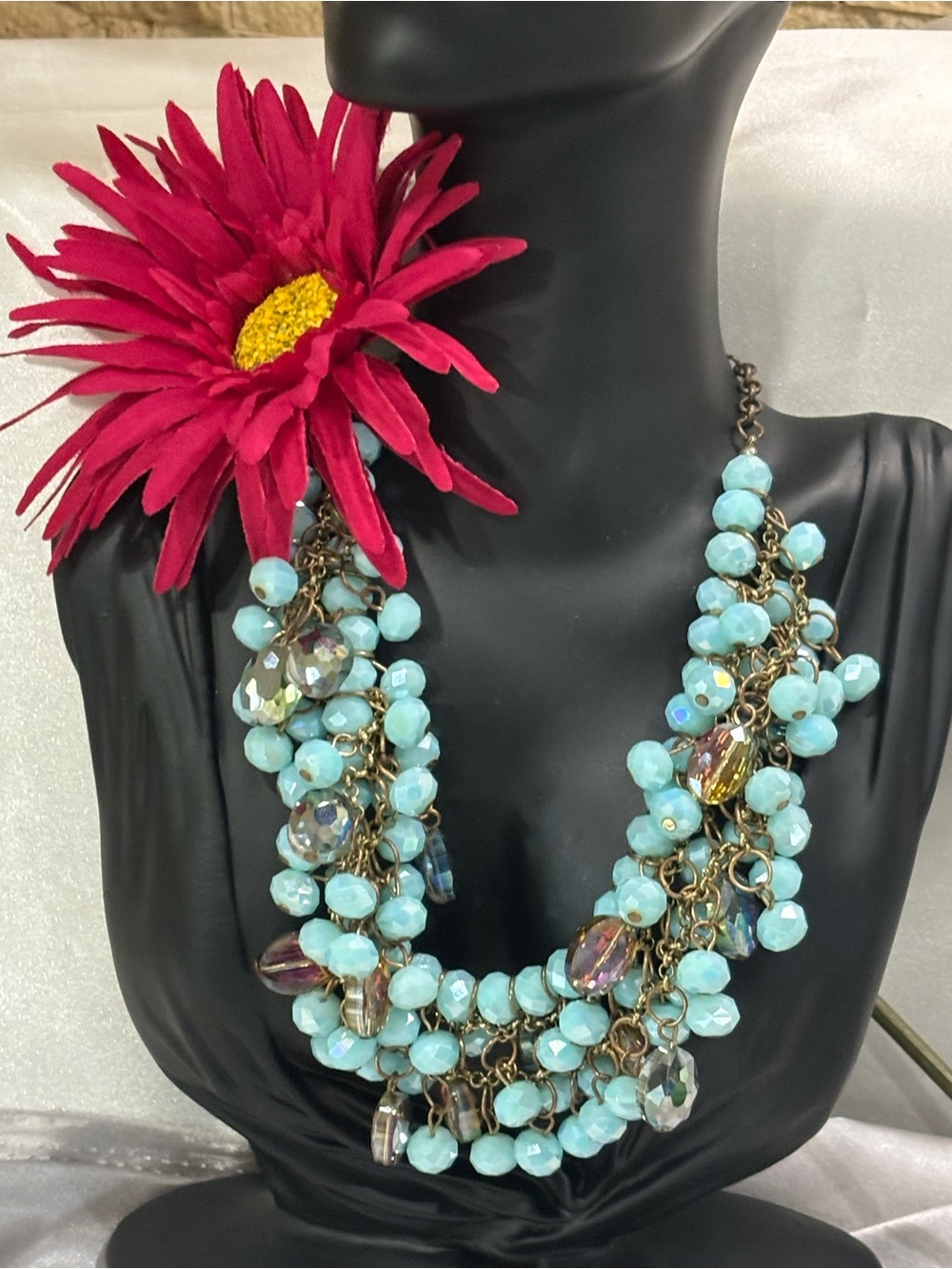 Aqua Multi-Strand Beaded Necklace - Designer Style